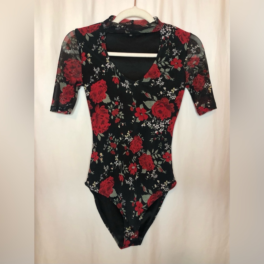 Red Floral Cut-out Almost Famous Bodysuit